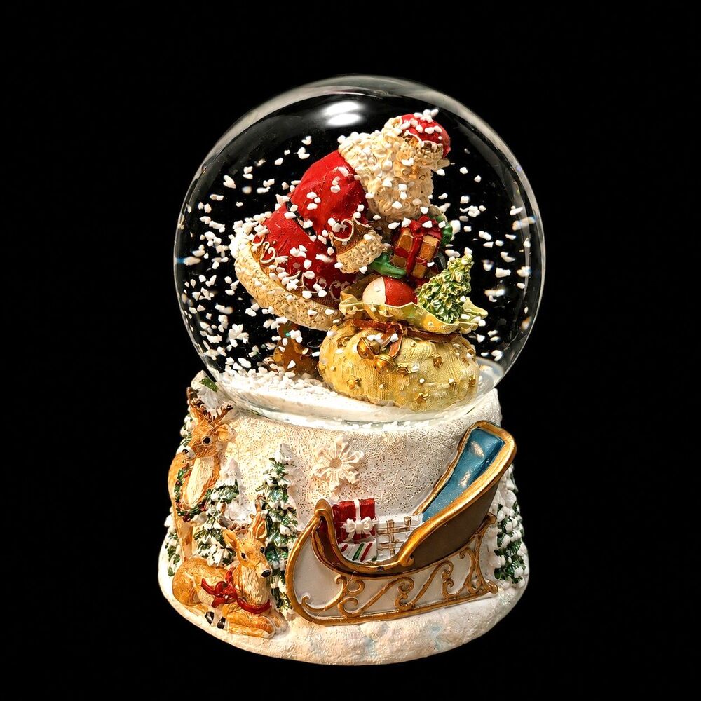 Vintage Santa Snow Globe Wind Up Music Box, Plays Jingle Bell, Retro Xmas Decor